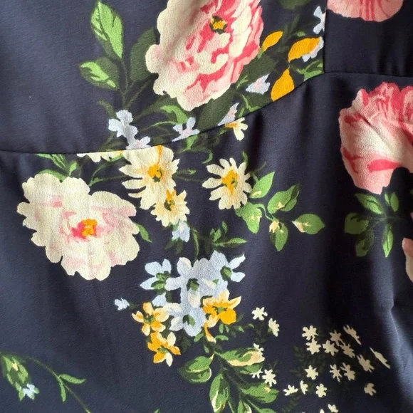 Abercrombie and Fitch Navy Floral Long Sleeve Draped Skirt Midi Dress Size M - Picture 9 of 9